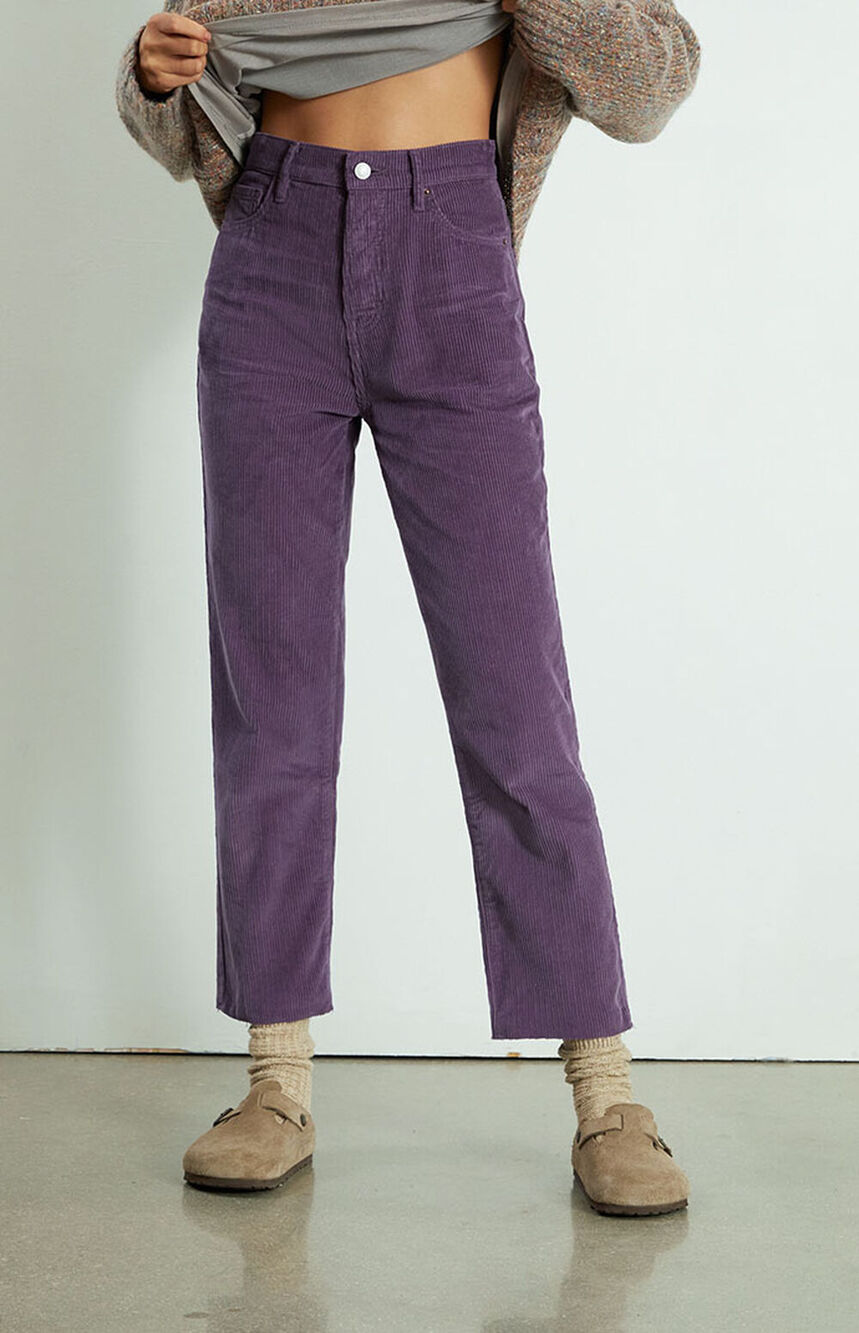 PacSun Womens Purple Corduroy High Waisted Straight Leg Button Fly Jeans Size 24